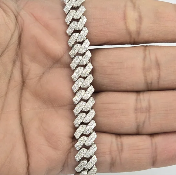 925 Sterling Silver Moissanite Diamond Bracelet 10mm 7.5 Inches